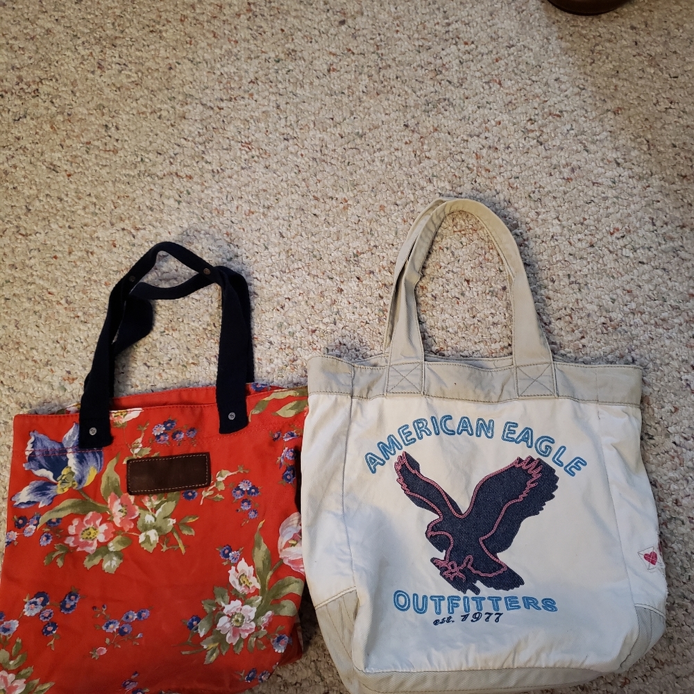 Two cloth totes, Abercrombie and American Eagle.